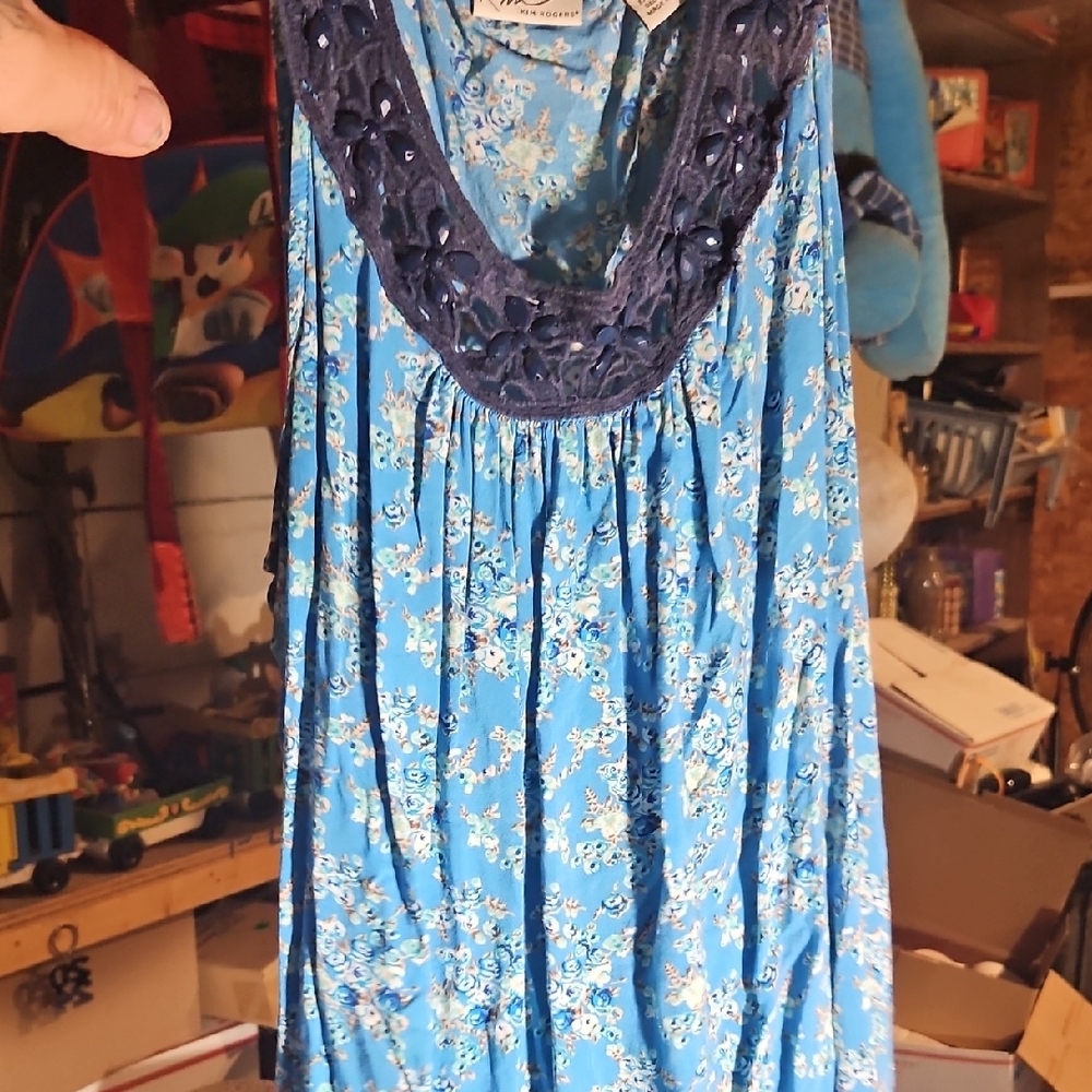 Kim Rogers Blue Sleeveless Embellished Dress
